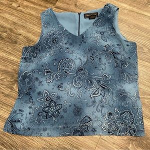Vintage 90s Laura Scott petite blue paisley lined sleeveless blouse, size 12P